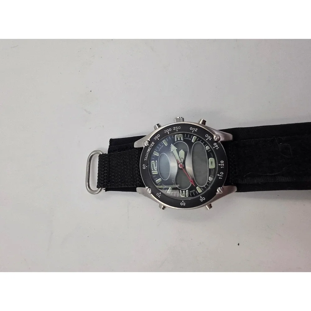 Athletic Works Mens Ana-Digi Watch‎ Black Nylon Strap 3ATM Water Resistant 3338